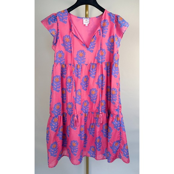 j. marie Dresses & Skirts - J Marie Piper‎ Ruffle Dress Pink Floral Tiered Mini Size Small Boho Summer